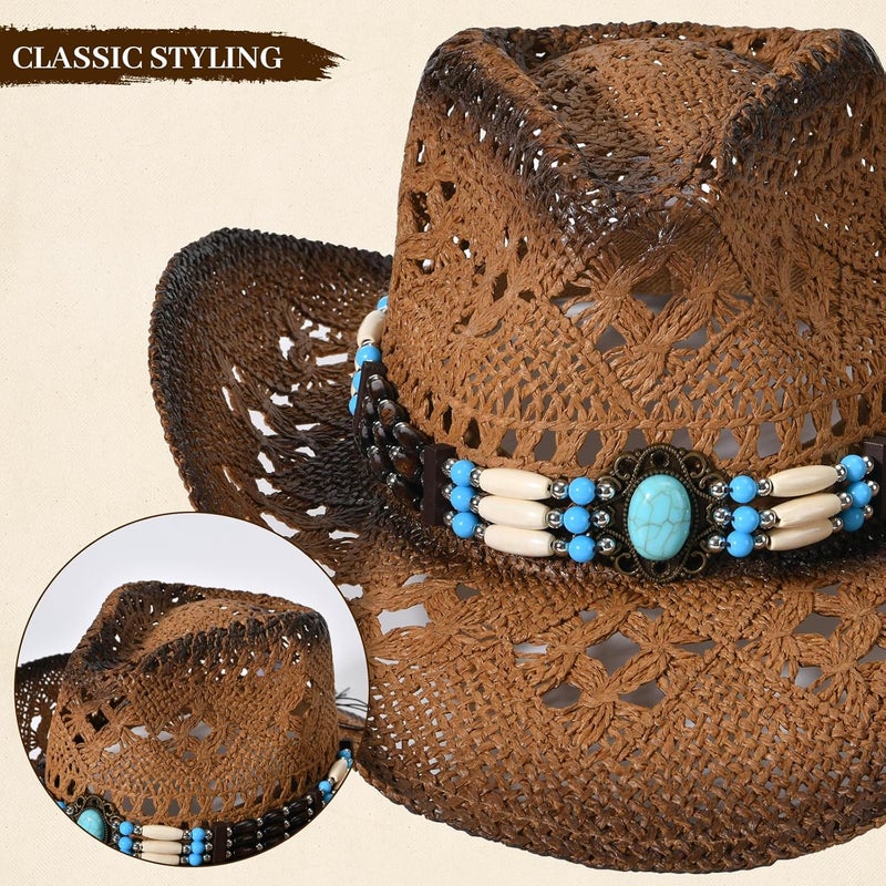 Willheoy Straw Cowboy Hat for Men Womens Straw Cowgirl Hat Summer Western Cowboy Hats with Wide Brim for Cowgirls and Cowboys - Image 5